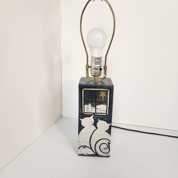 Braemar Pottery Coombs Vancouver Island Irridescent Cat Pottery Lamp Cats 1990s - Picture 2 of 13